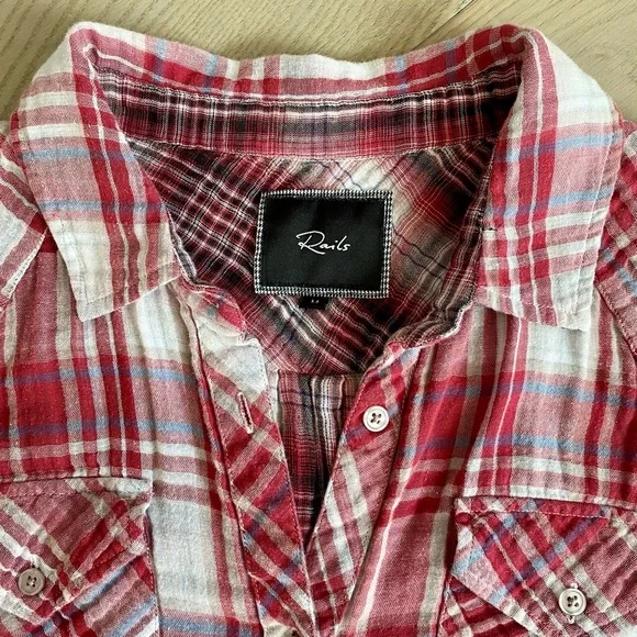 Rails Kendra gauze cotton double plaid long sleeve button-up shirt, size Medium - Picture 4 of 12